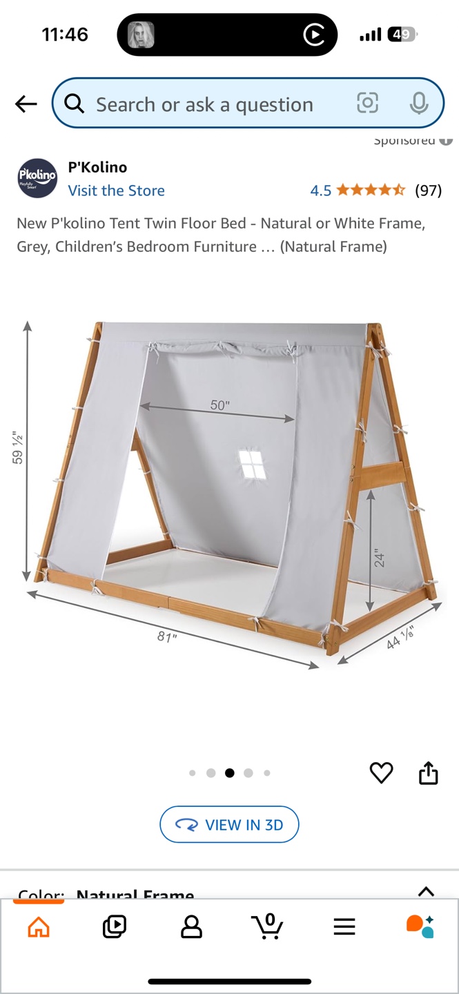 P'Kolino Tent Twin Floor Bed - Natural Frame - photo 2