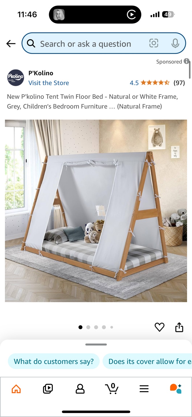 P'Kolino Tent Twin Floor Bed - Natural Frame