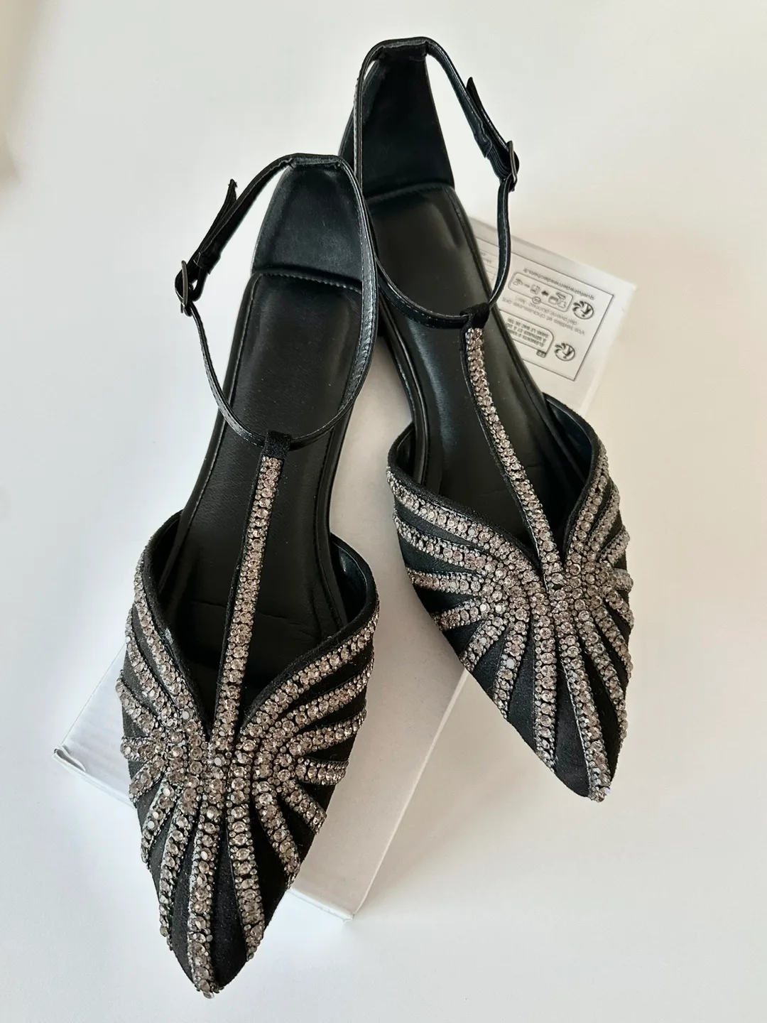 Rhinestone embellished black flats thumbnail