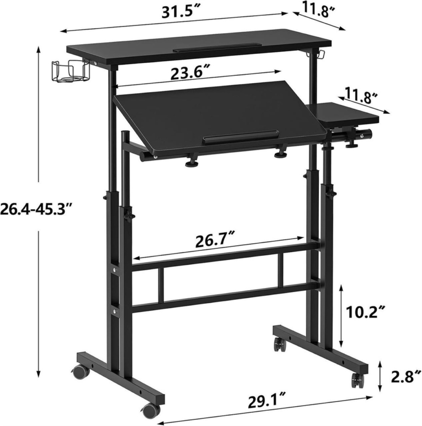 Black Standing Desk - Adjustable Height, Mobile - photo 2