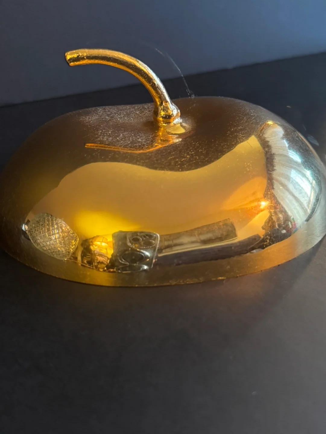 Vintage Glass Apple Shaped Candy Dish with Gold Lid and Ladle image indicator(6)