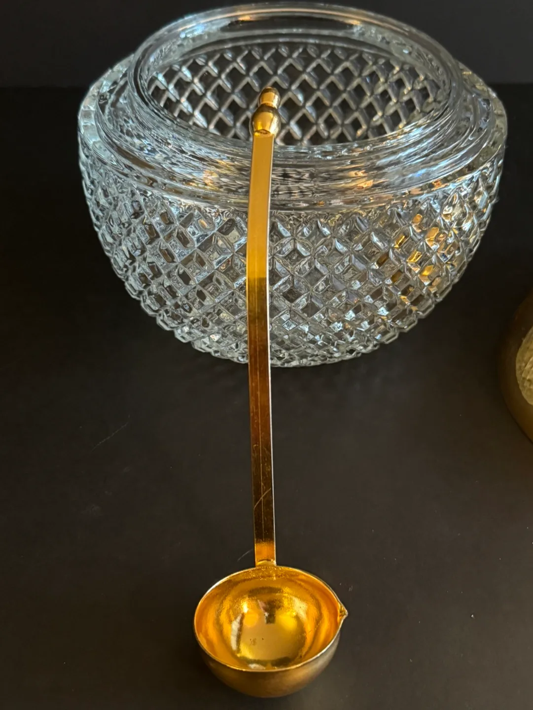 Vintage Glass Apple Shaped Candy Dish with Gold Lid and Ladle image indicator(4)