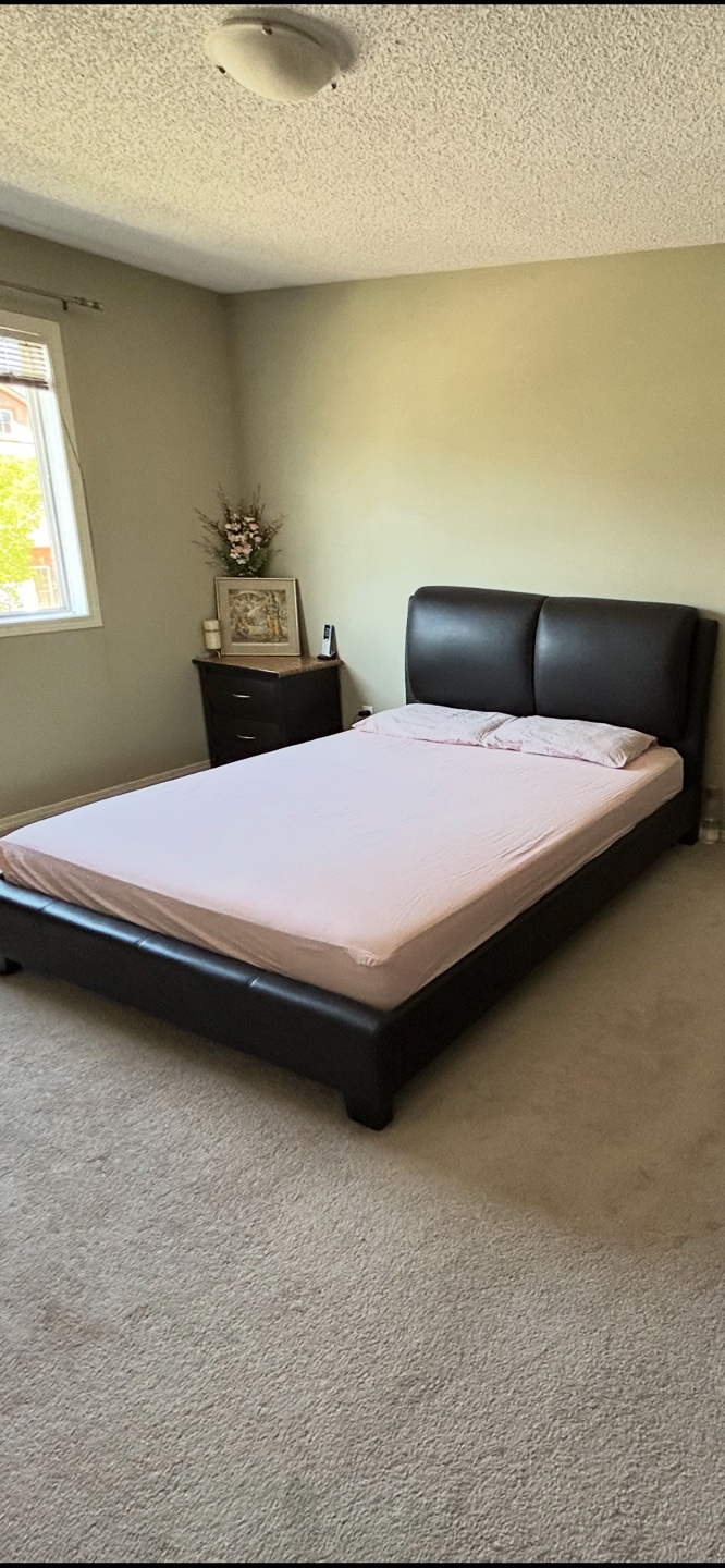 Queen Bed Frame, Dark Brown Leatherette