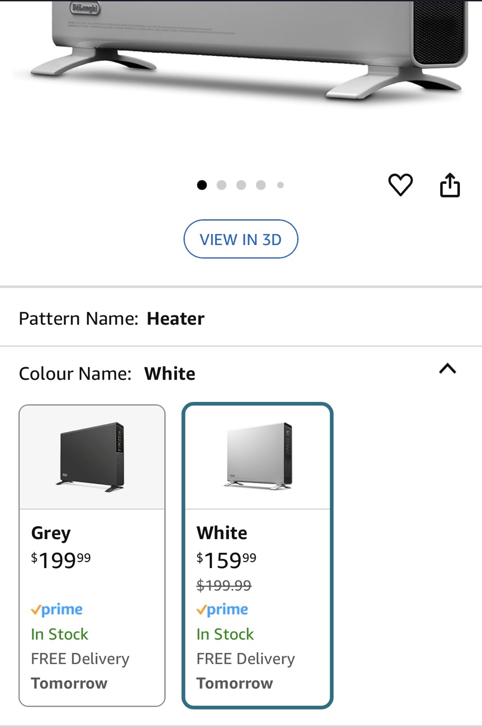 De'Longhi Slim Style Electric Heater - White - photo 5