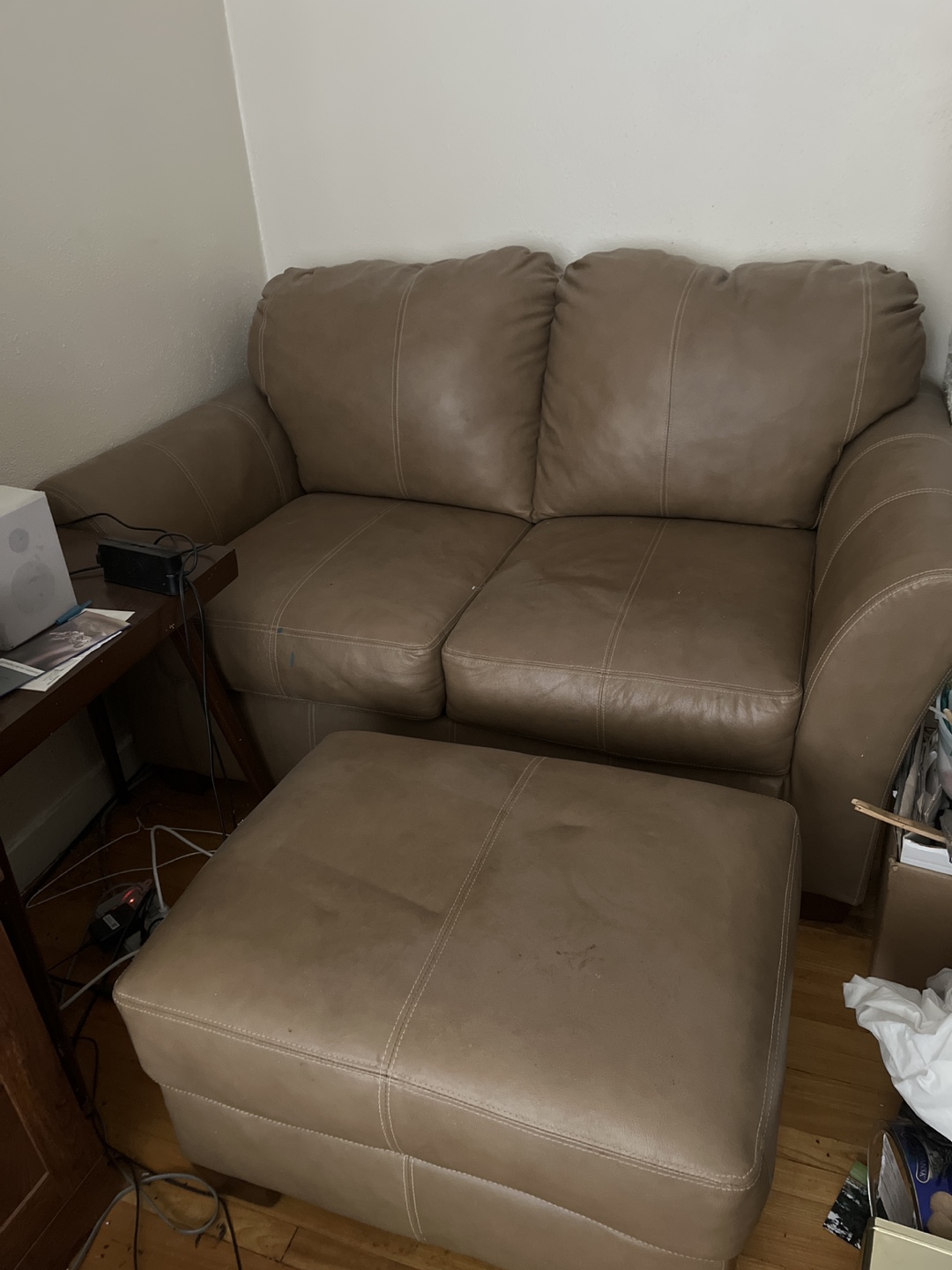 Leather Loveseat and Ottoman
