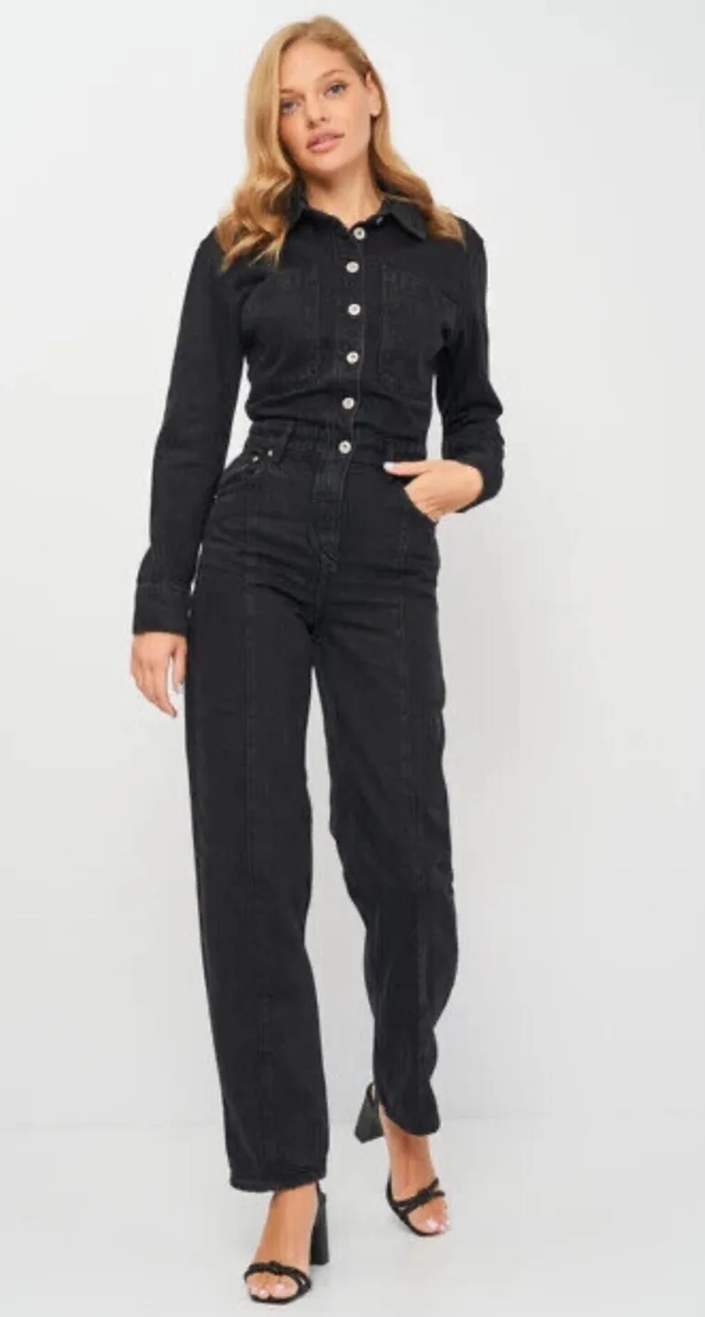 ZARA The Dorian Jumpsuit Black Denim thumbnail