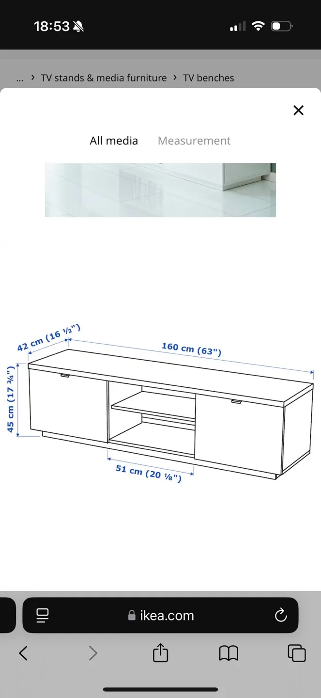 BYÅS TV bench, high gloss white,- High Gloss White image indicator(2)