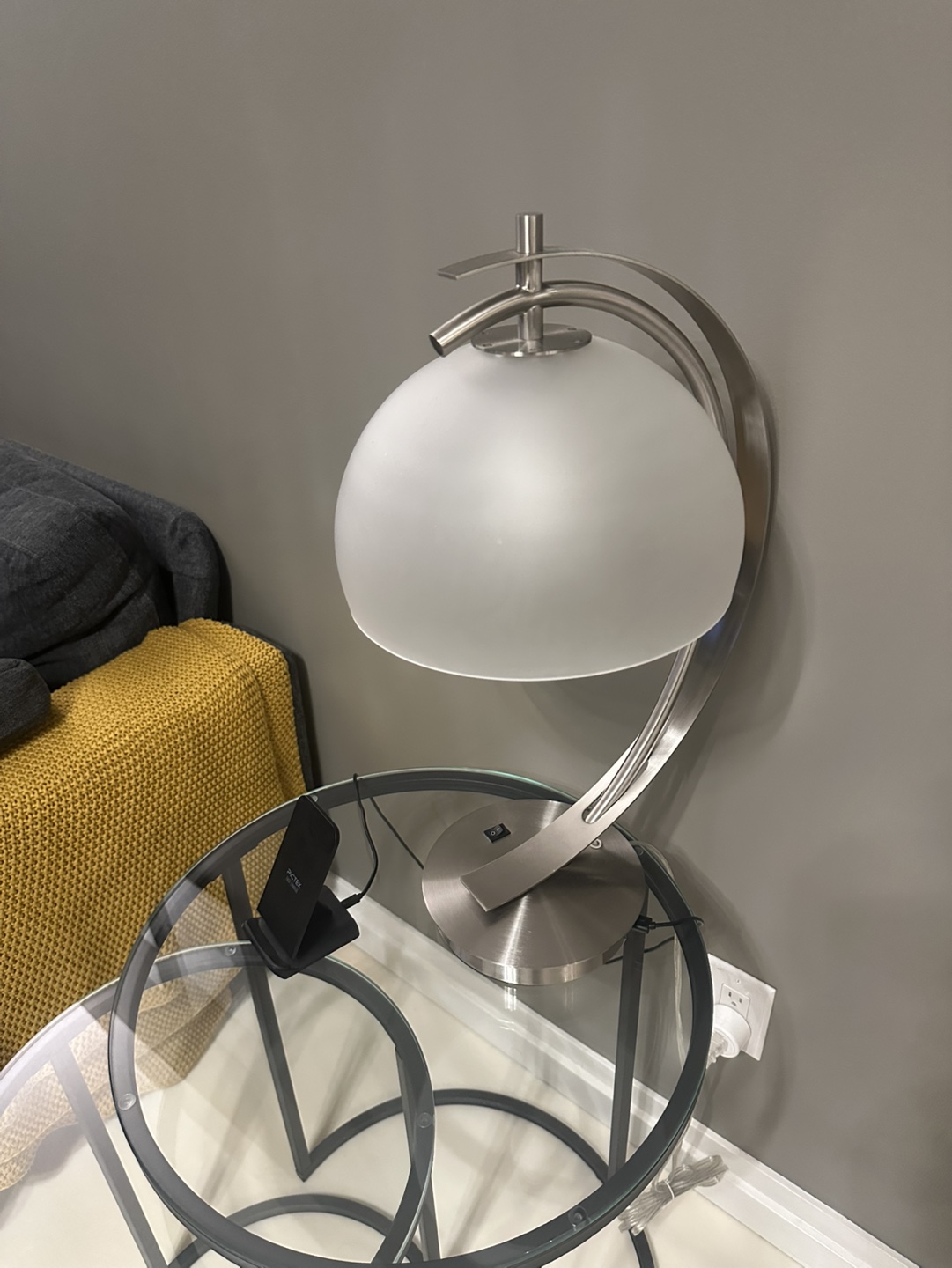 Modern Brushed Nickel Table Lamp with USB-A charging port