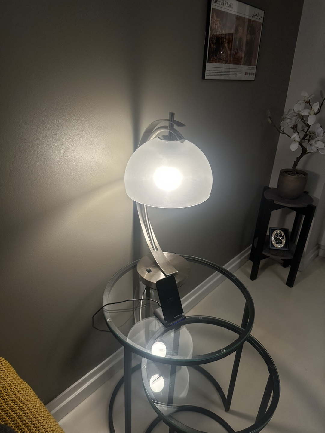 Modern Brushed Nickel Table Lamp with USB-A charging port - photo 4