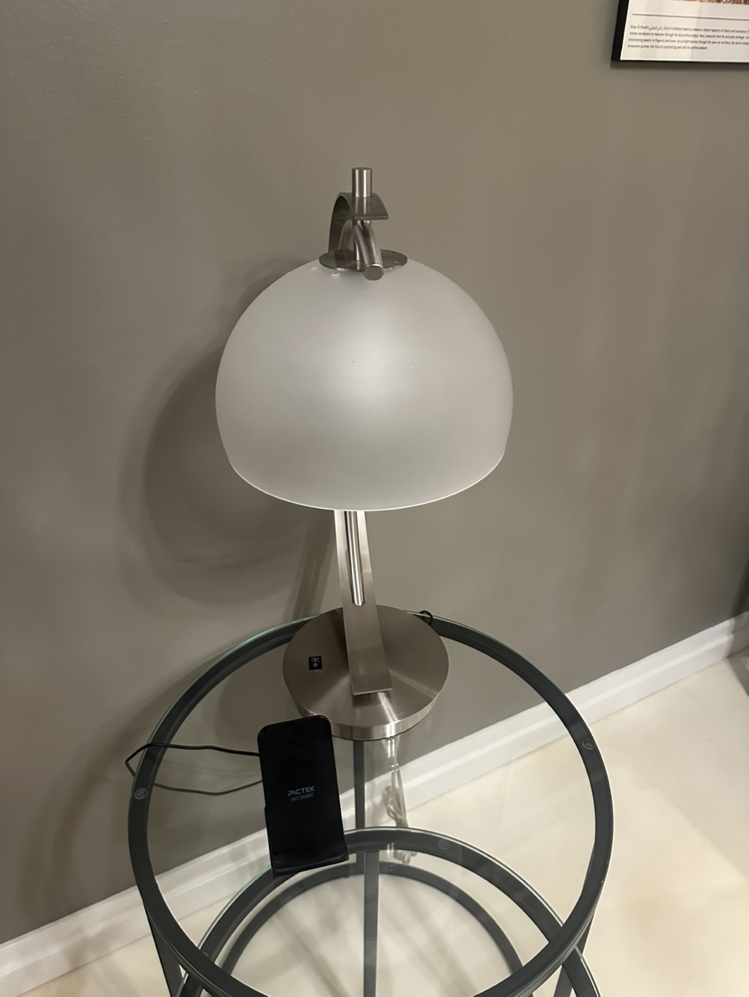 Modern Brushed Nickel Table Lamp with USB-A charging port - photo 2
