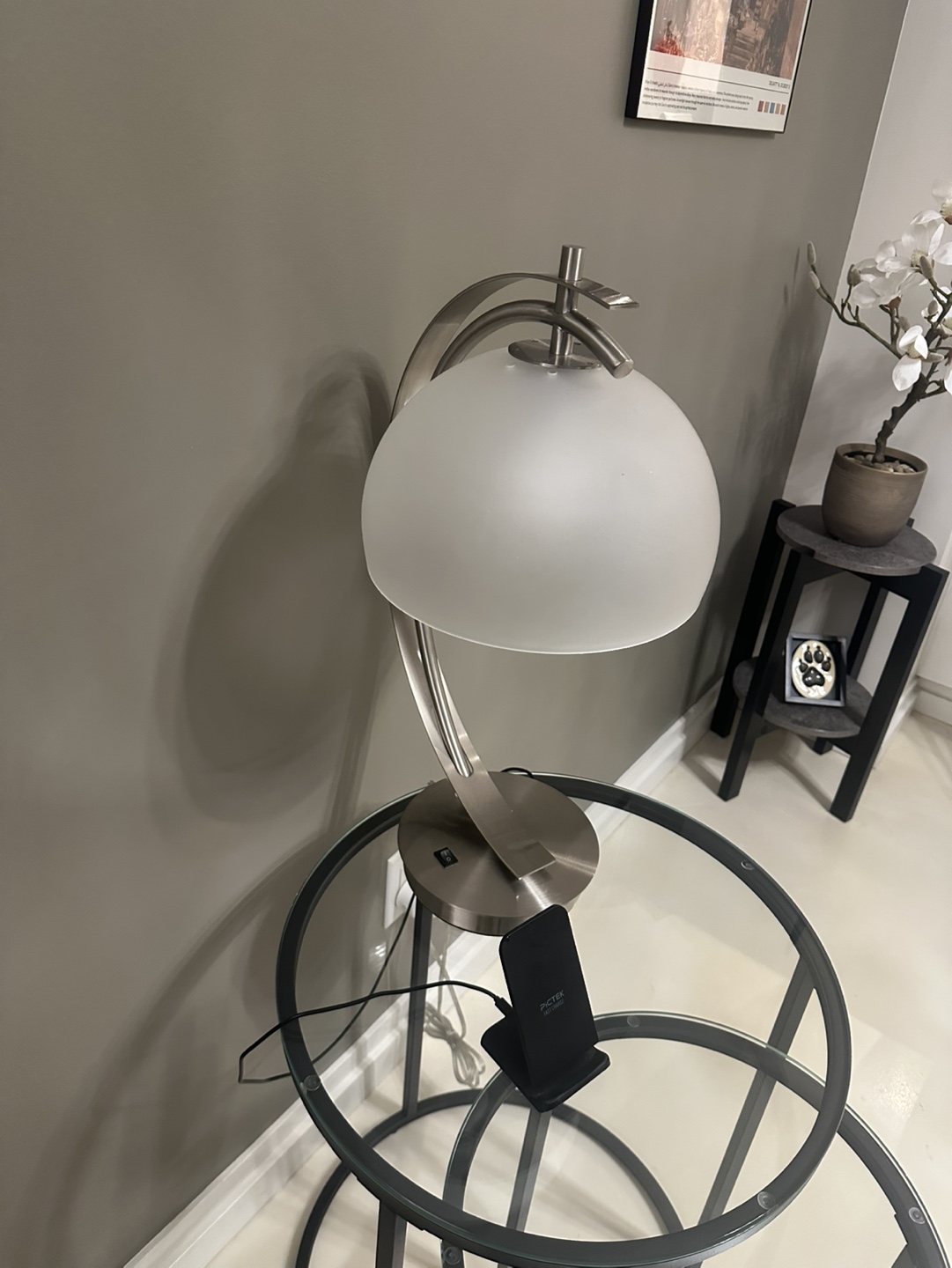 Modern Brushed Nickel Table Lamp with USB-A charging port - photo 3