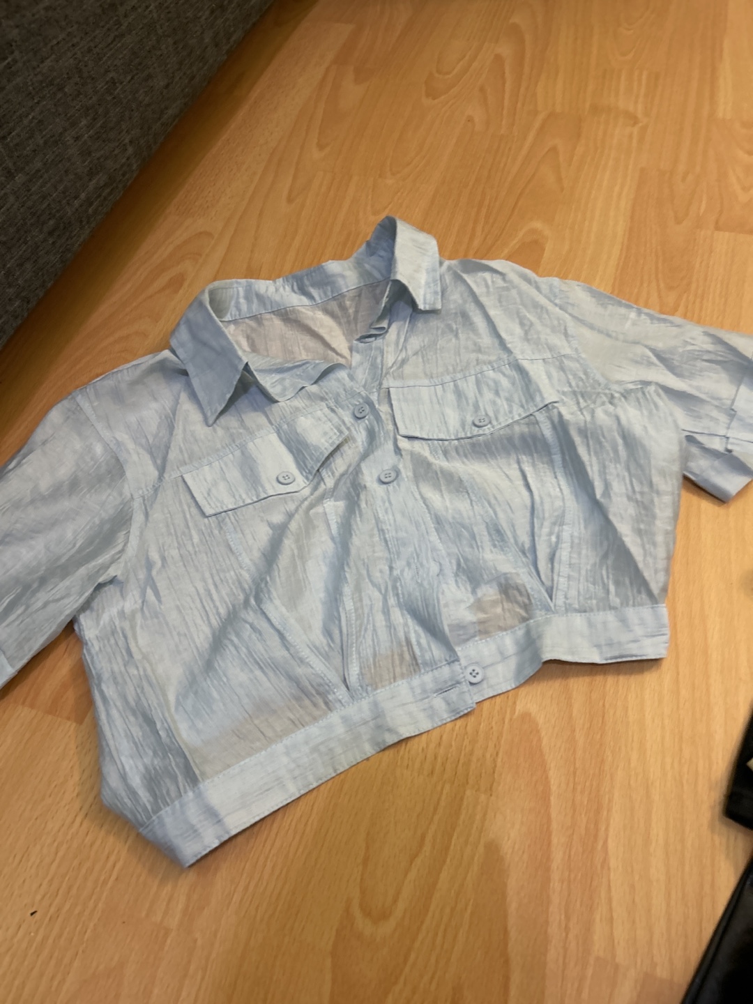 Light Blue Cropped Button-Up Shirt - photo 2