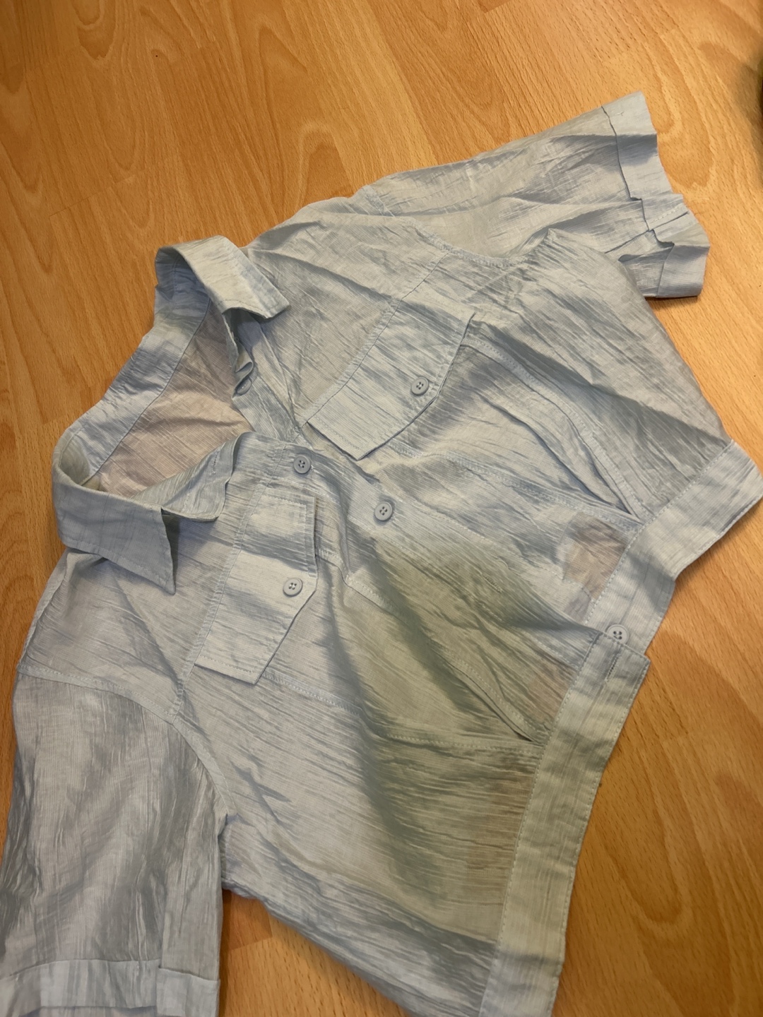 Light Blue Cropped Button-Up Shirt - photo 3