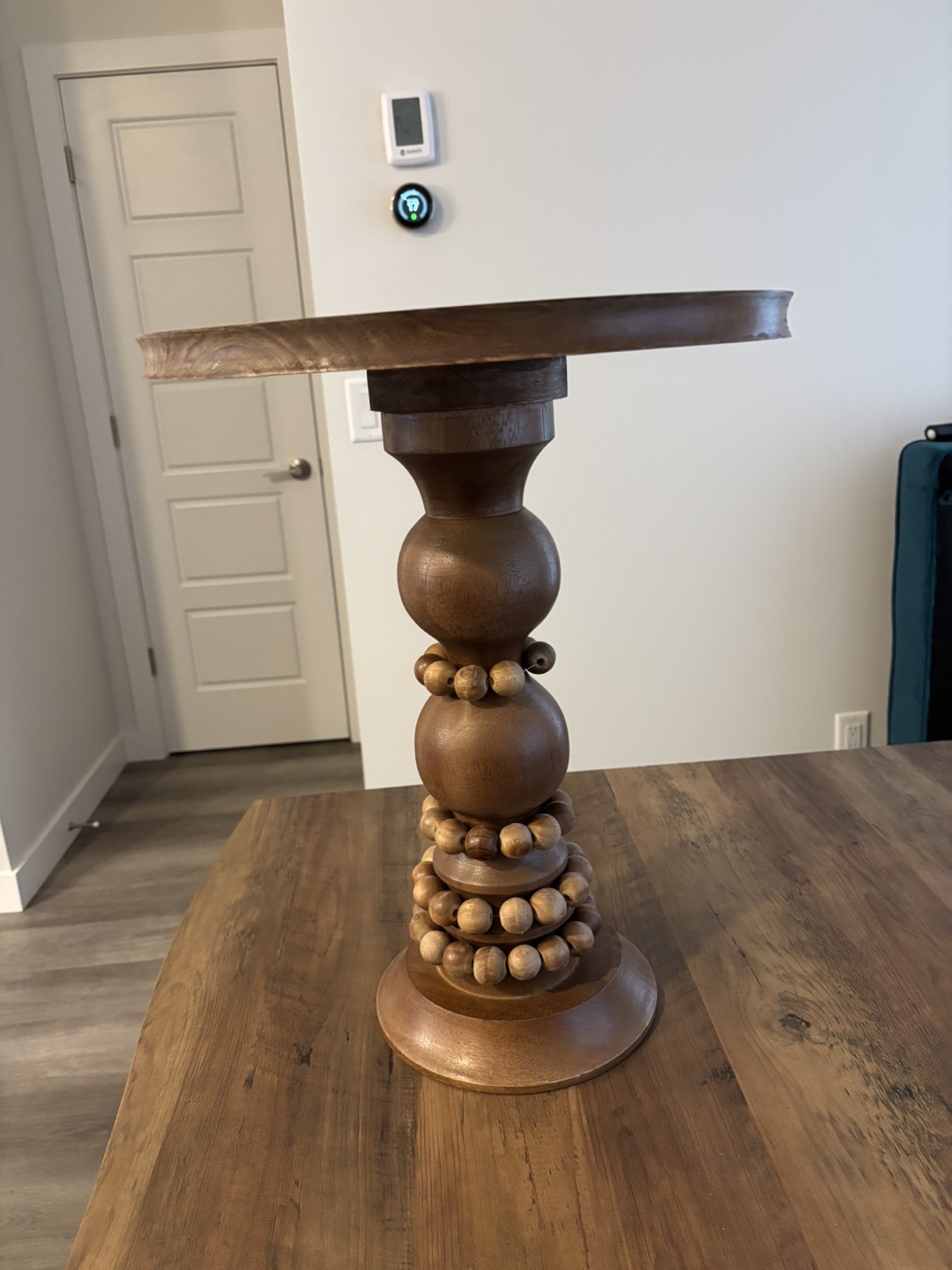 Unique Wooden Accent Table with Beaded Detail - photo 2