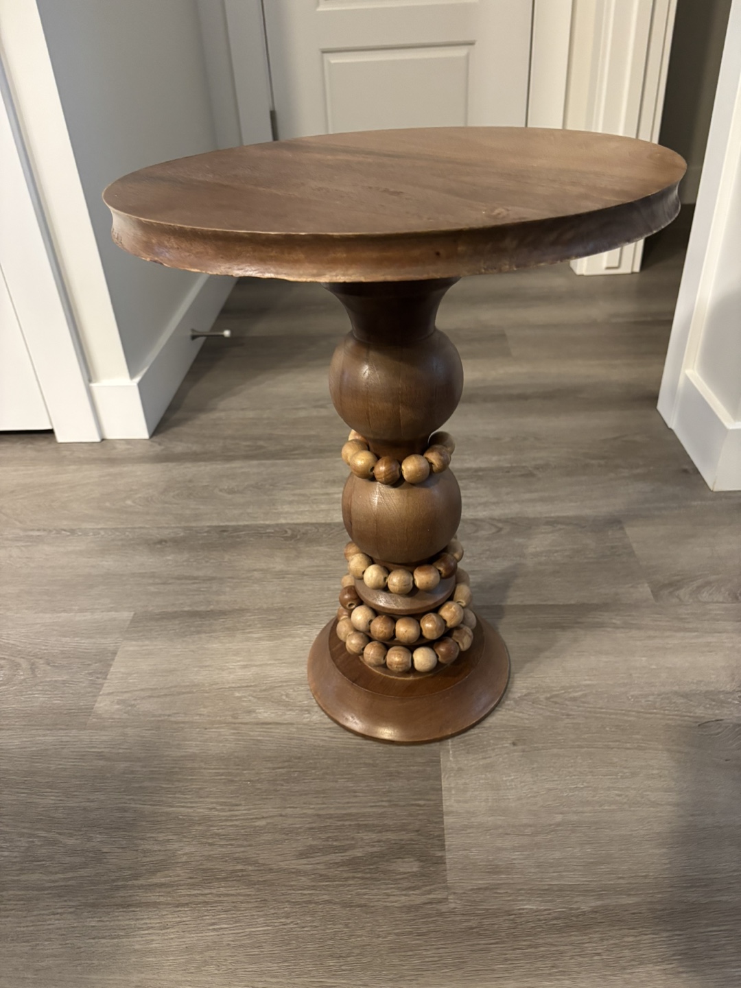 Unique Wooden Accent Table with Beaded Detail