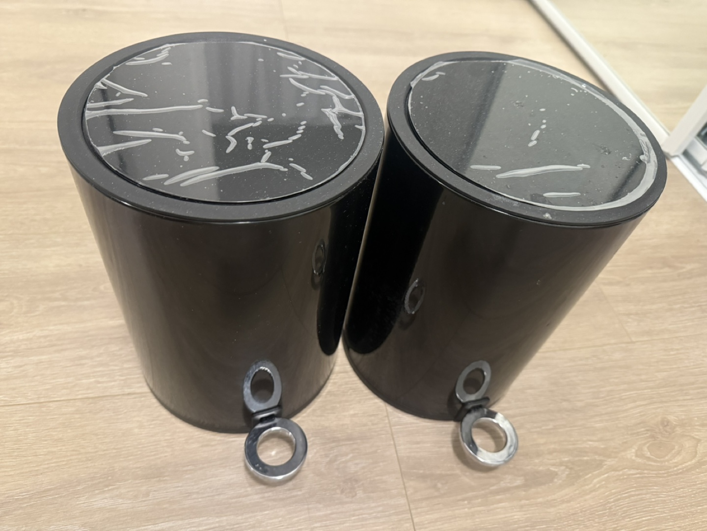 Pair of Black Bathroom Bins with Hinged Lids