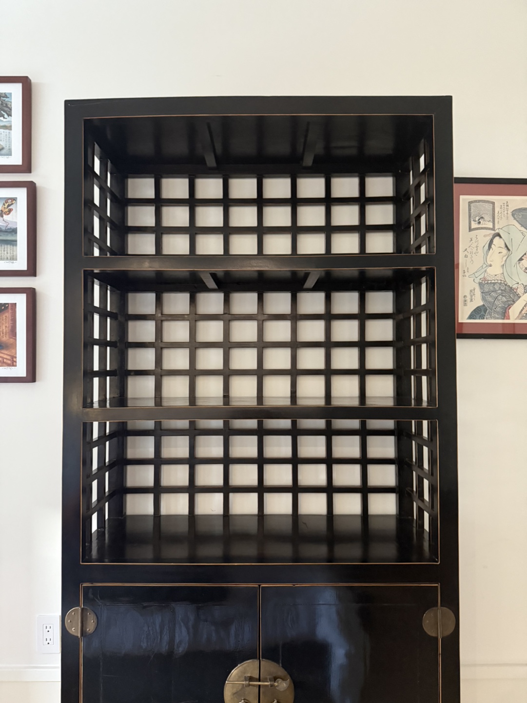 Black Antique Asian-style Cabinet with Lattice Shelves - photo 4