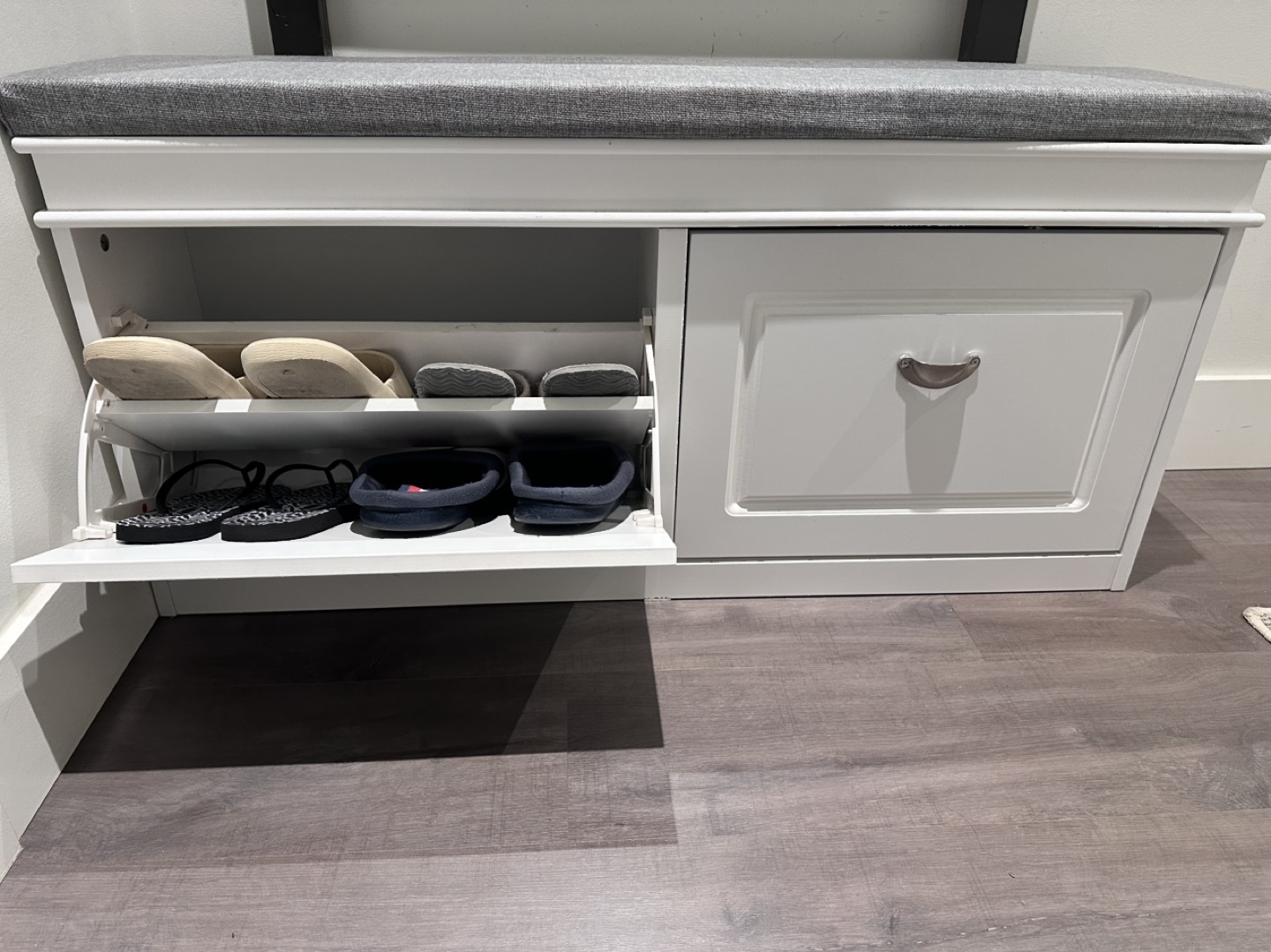 White Shoe Storage Bench with Cushioned Seat - photo 2