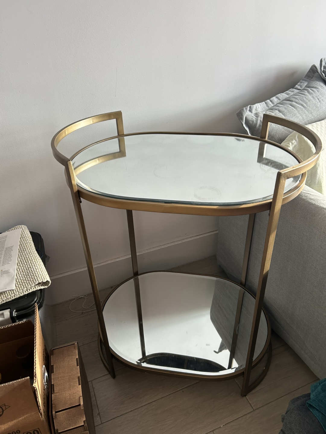 Gold Metal Bar Cart with Mirrored Shelves - photo 2