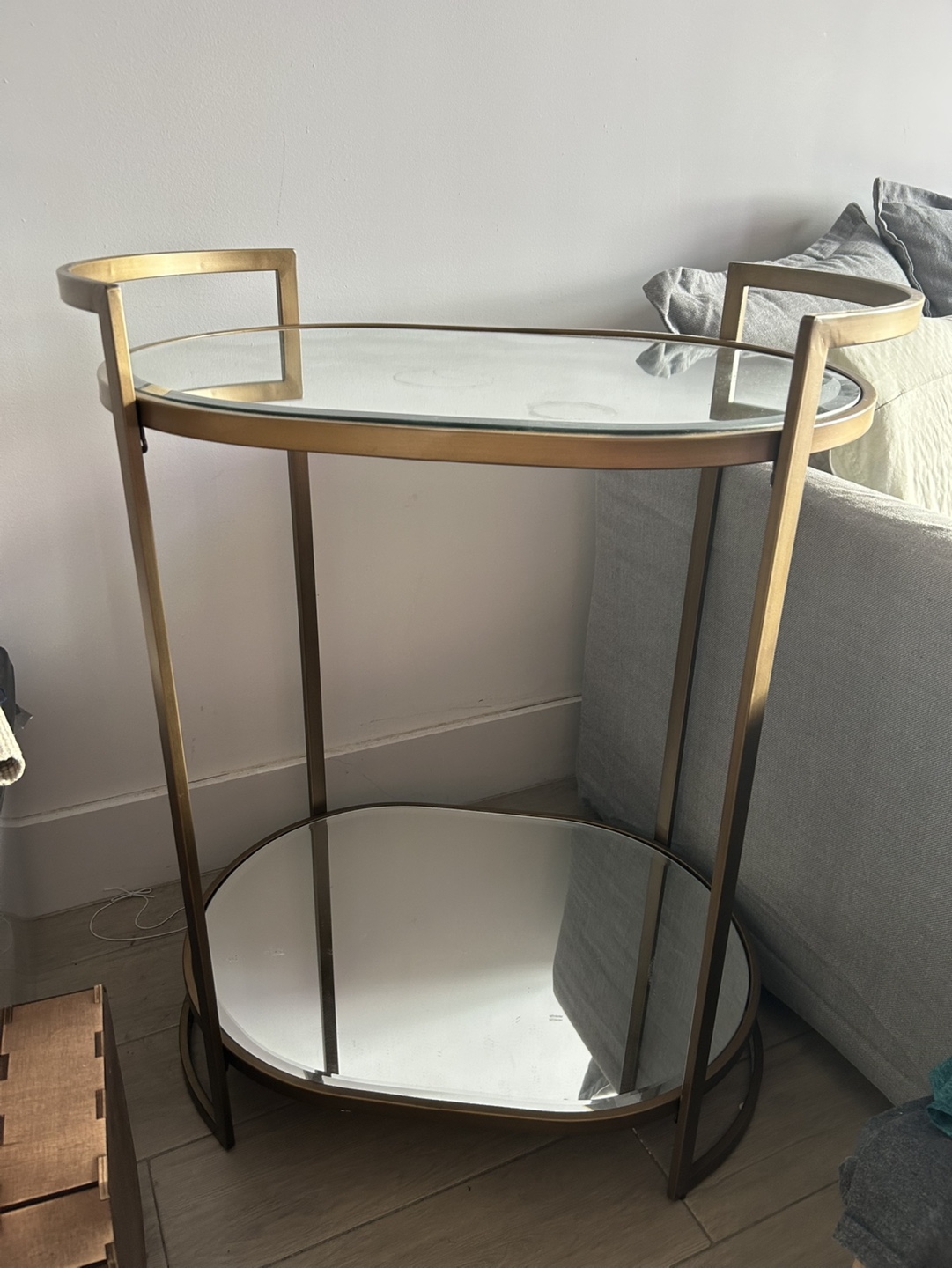 Gold Metal Bar Cart with Mirrored Shelves