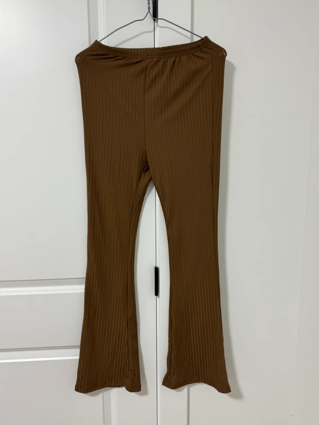 Brown Ribbed Flare Pants