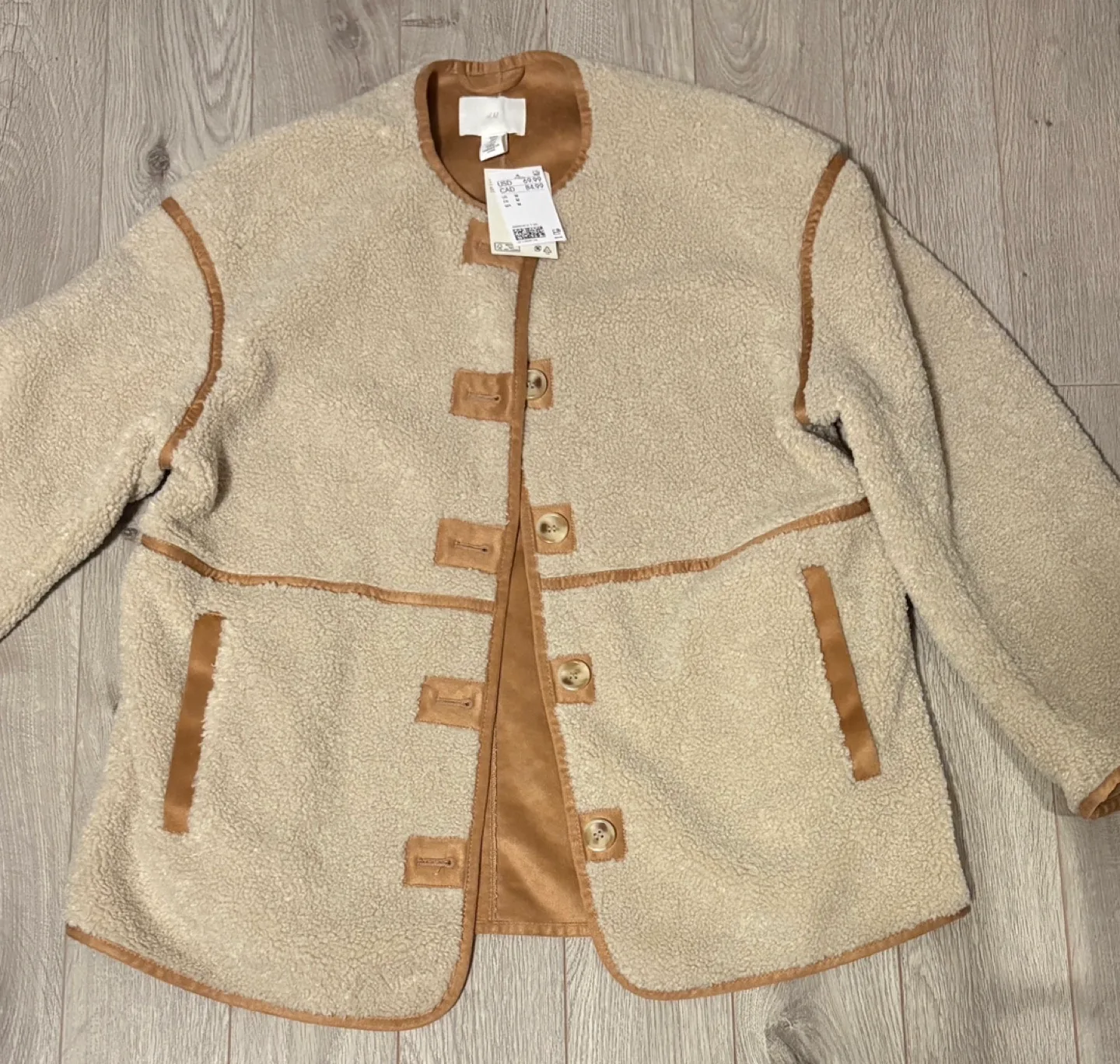 Tan Faux Leather Barrel Bag & H&M Beige Sherpa Jacket Bundle thumbnail