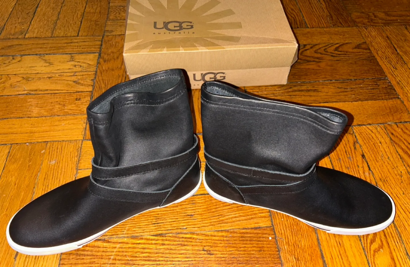 UGG Australia NEW Black Leather Short Boots - SZ 6 image indicator(3)