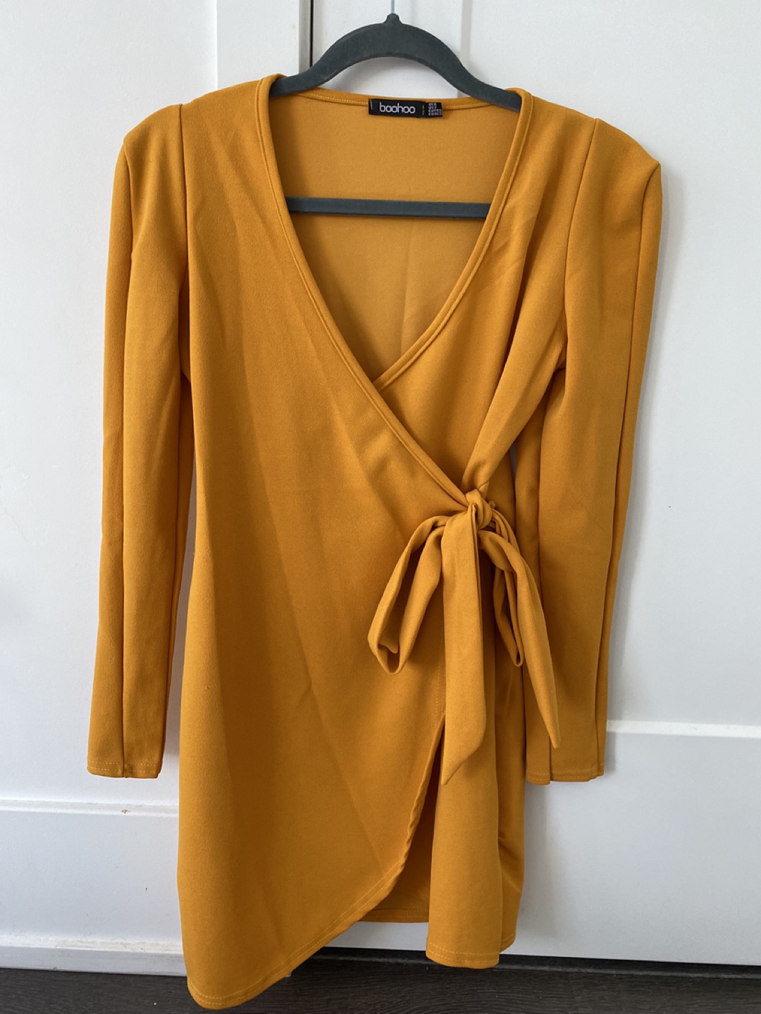 Boohoo Mustard Yellow Wrap Mini Dress Size UK 6 - photo 4