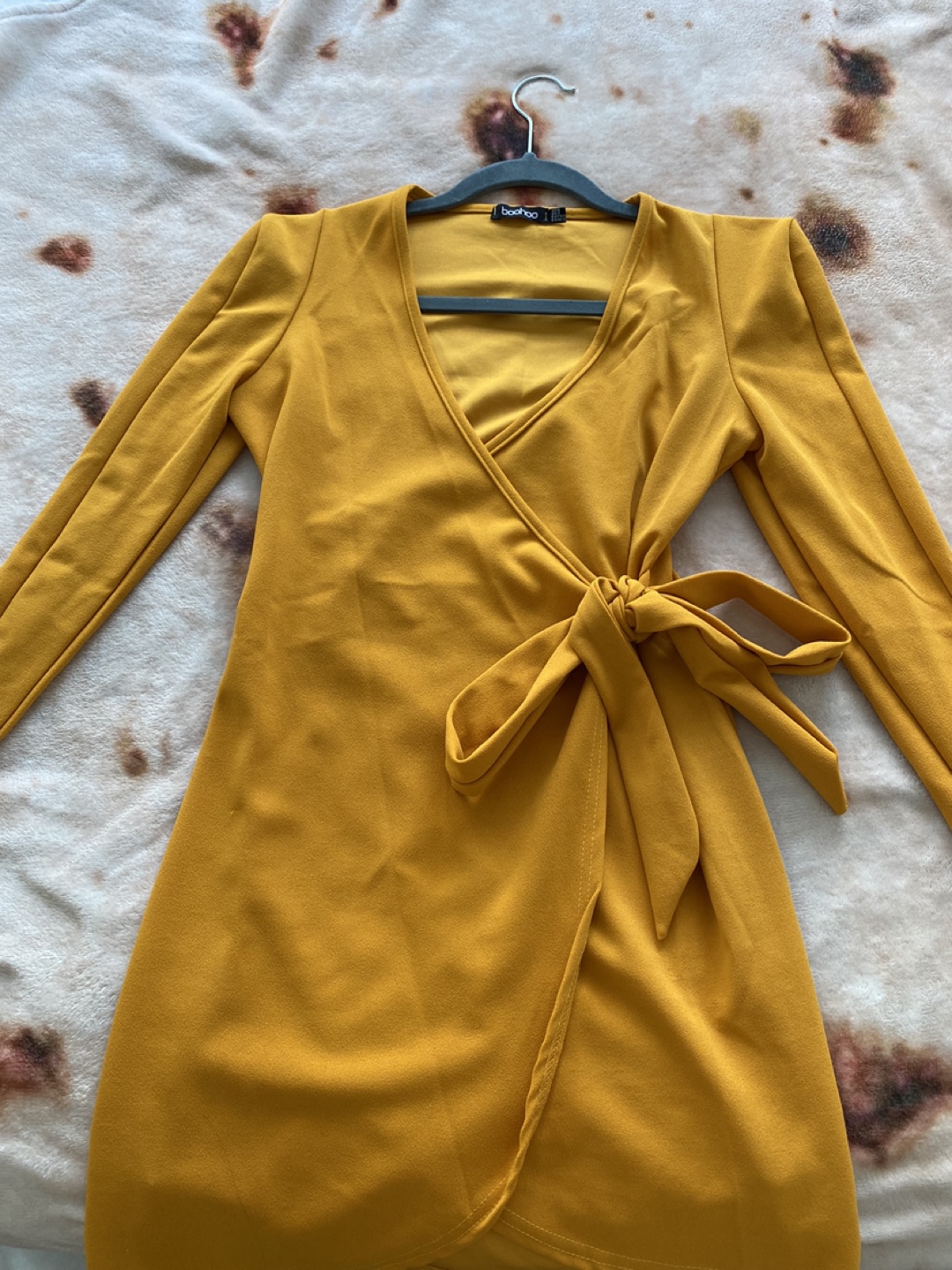 Boohoo Mustard Yellow Wrap Mini Dress Size UK 6 - photo 2