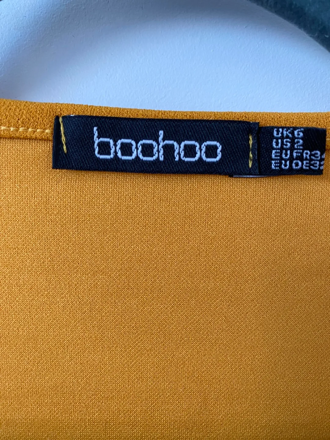 Boohoo Mustard Yellow Wrap Mini Dress Size UK 6 image indicator(3)