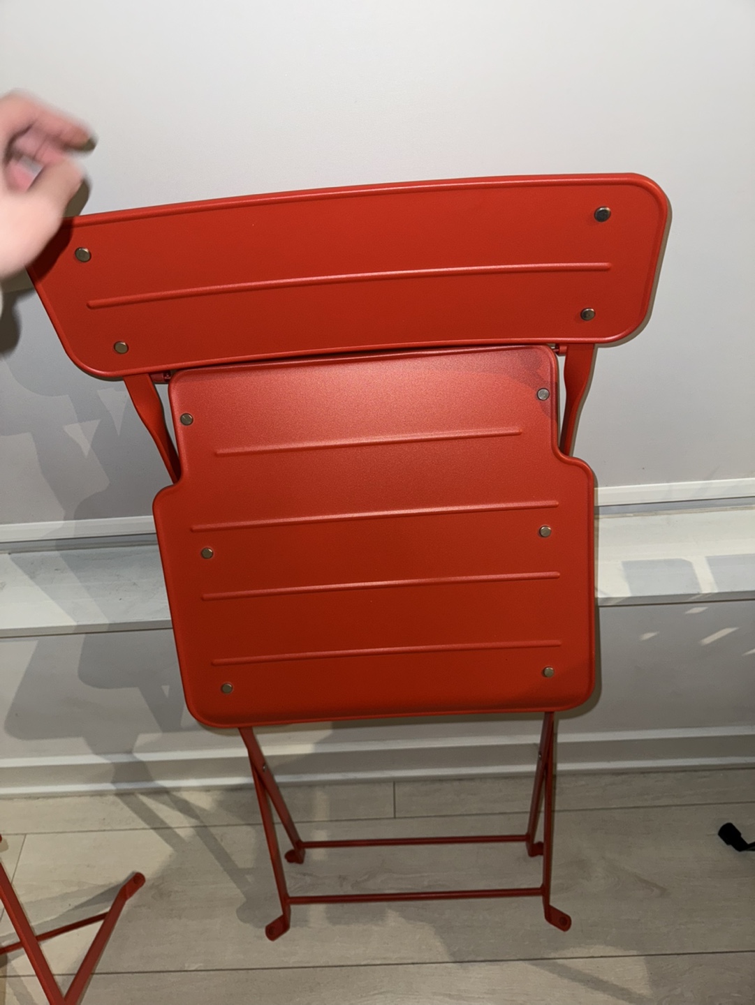 Pair of Red Metal Folding Chairs - photo 4