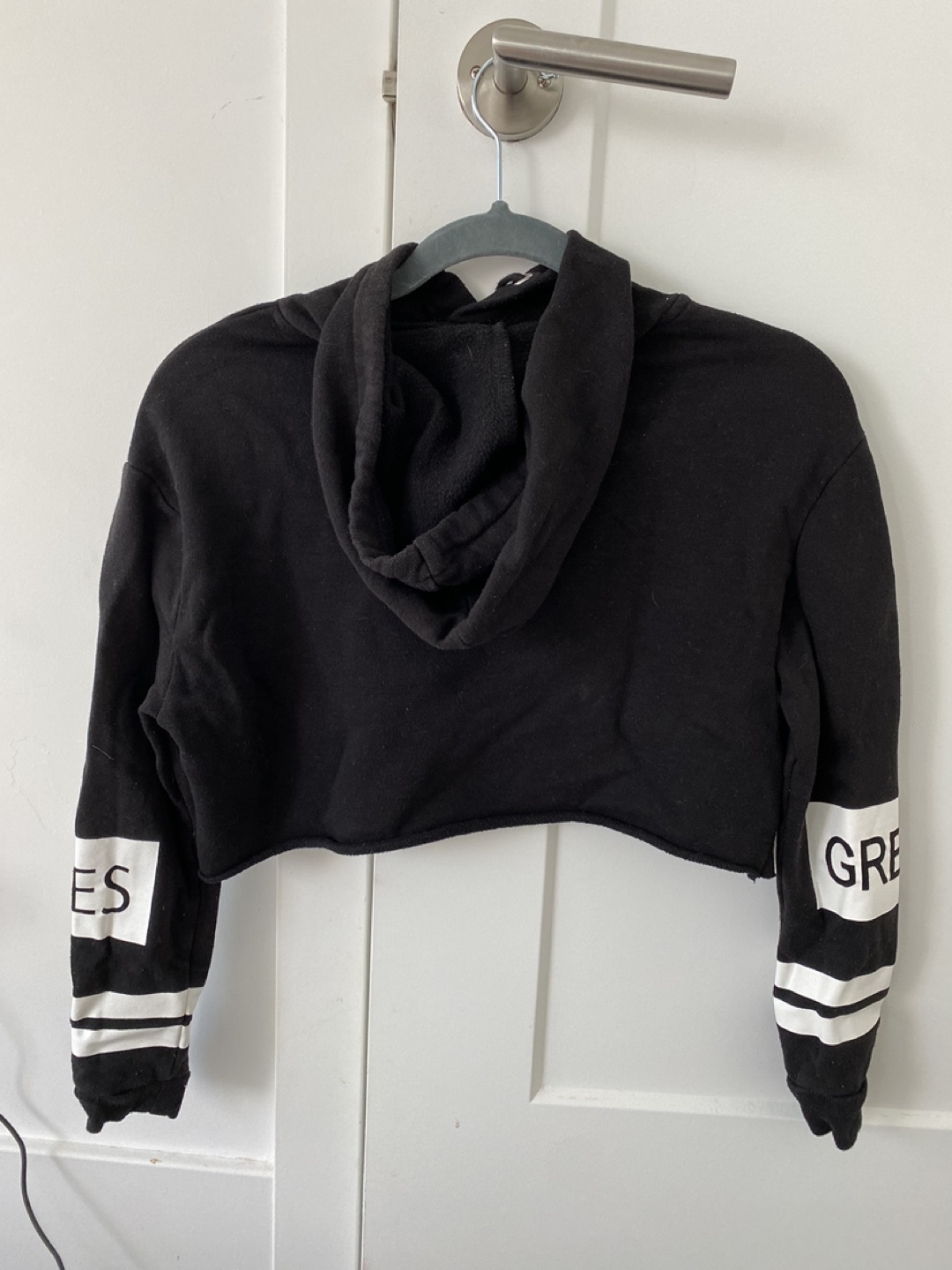 H&M Black Cropped Hoodie with Great Vibes Print