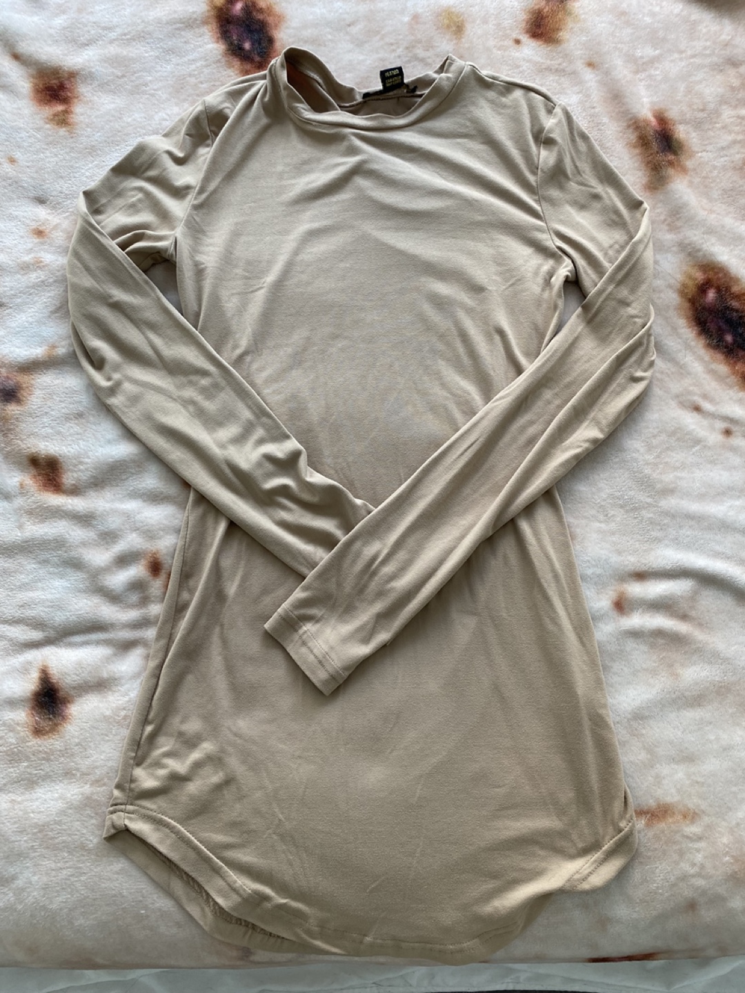 Revamped Beige Long Sleeve Mini Dress Size Small