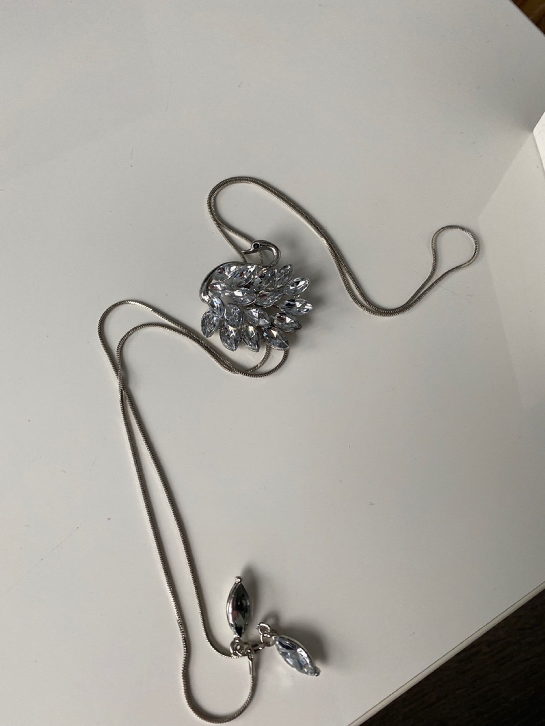 Louise Elliot Elegant Swan Lariat Necklace with Clear Crystals - photo 3