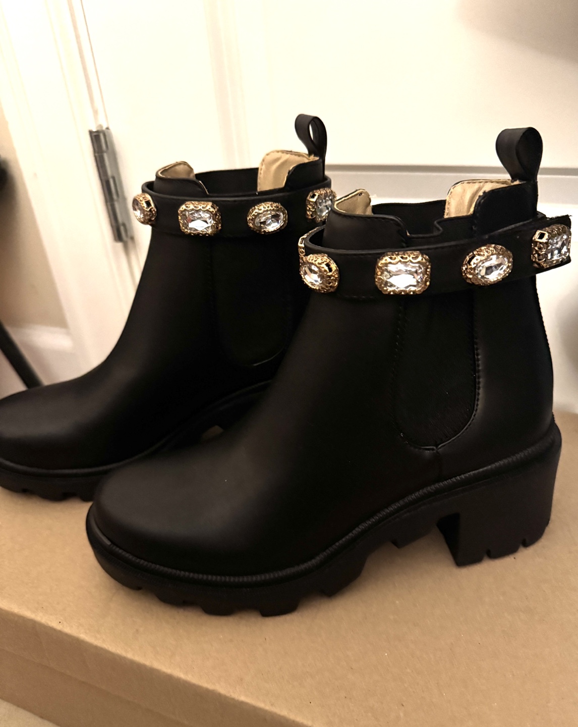 Steve Madden Black Ankle Boots with removable gemstone strap
