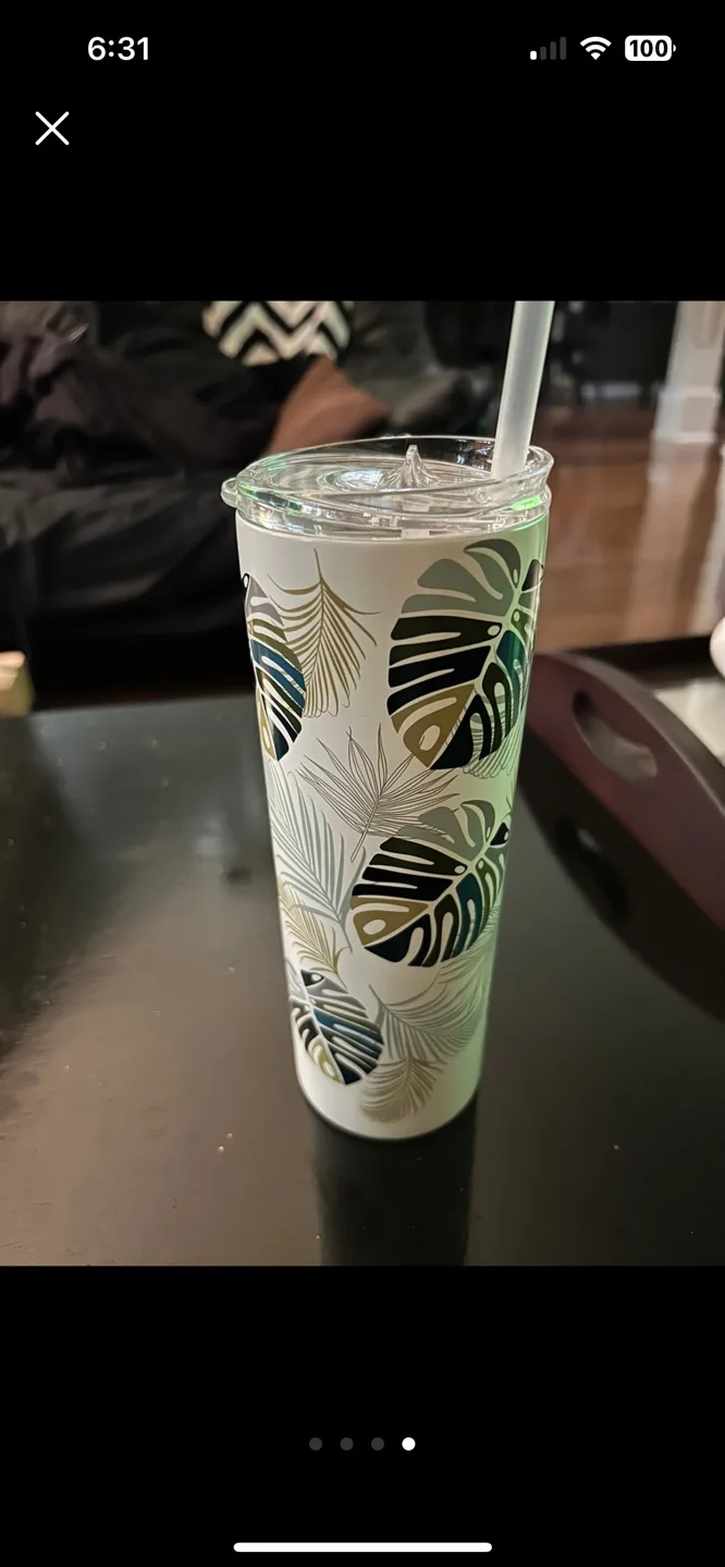 HomeTrends Stainless Steel Tumbler with Tropical Leaf Design image indicator(4)
