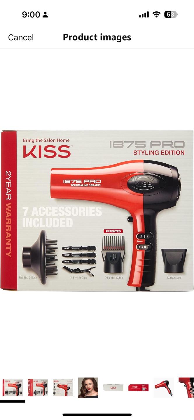 KISS 1875Pro Styling Edition Hair Dryer with 7 Accessories