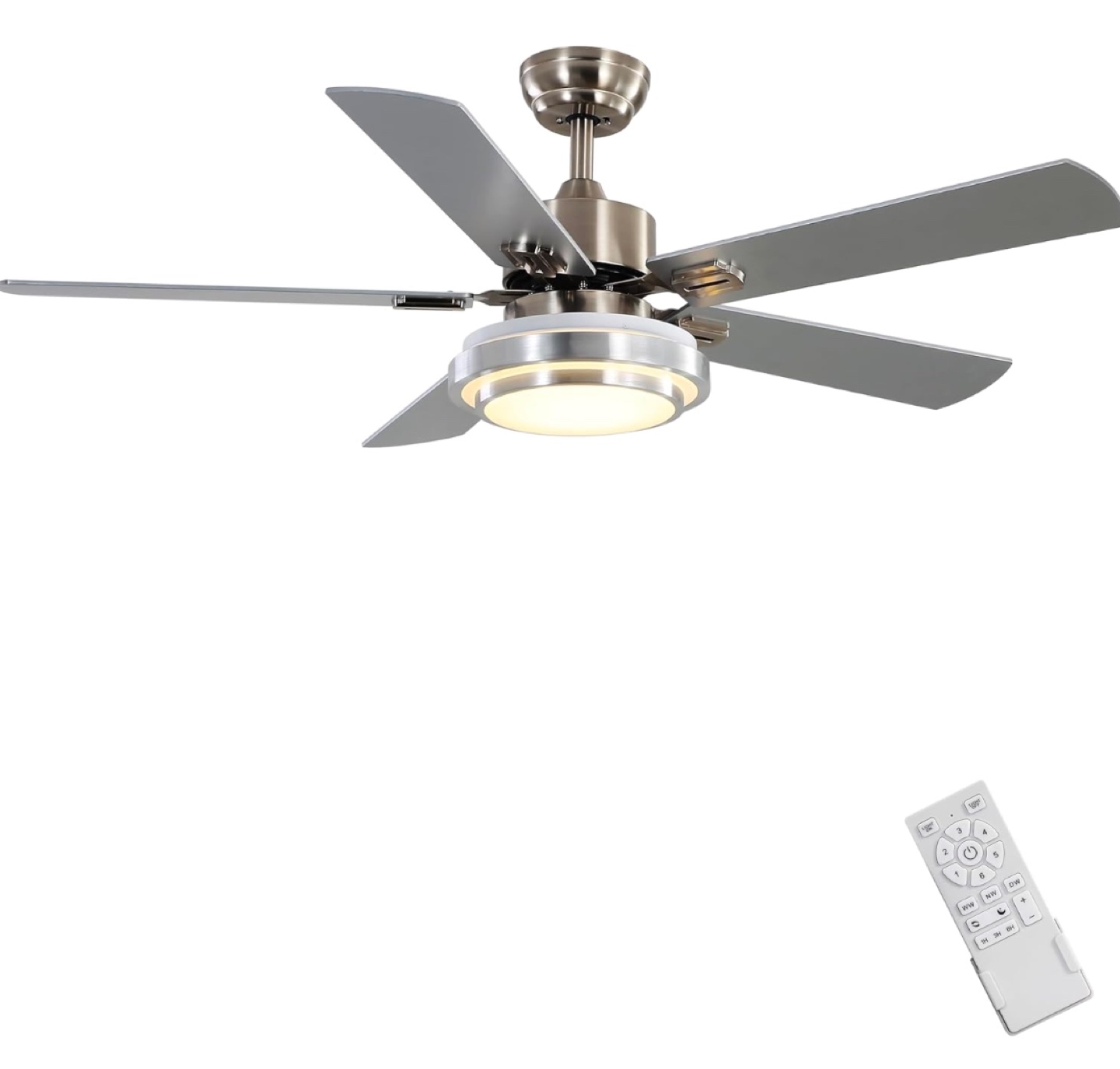 52" Brushed Nickel Ceiling Fan with Light and Remote