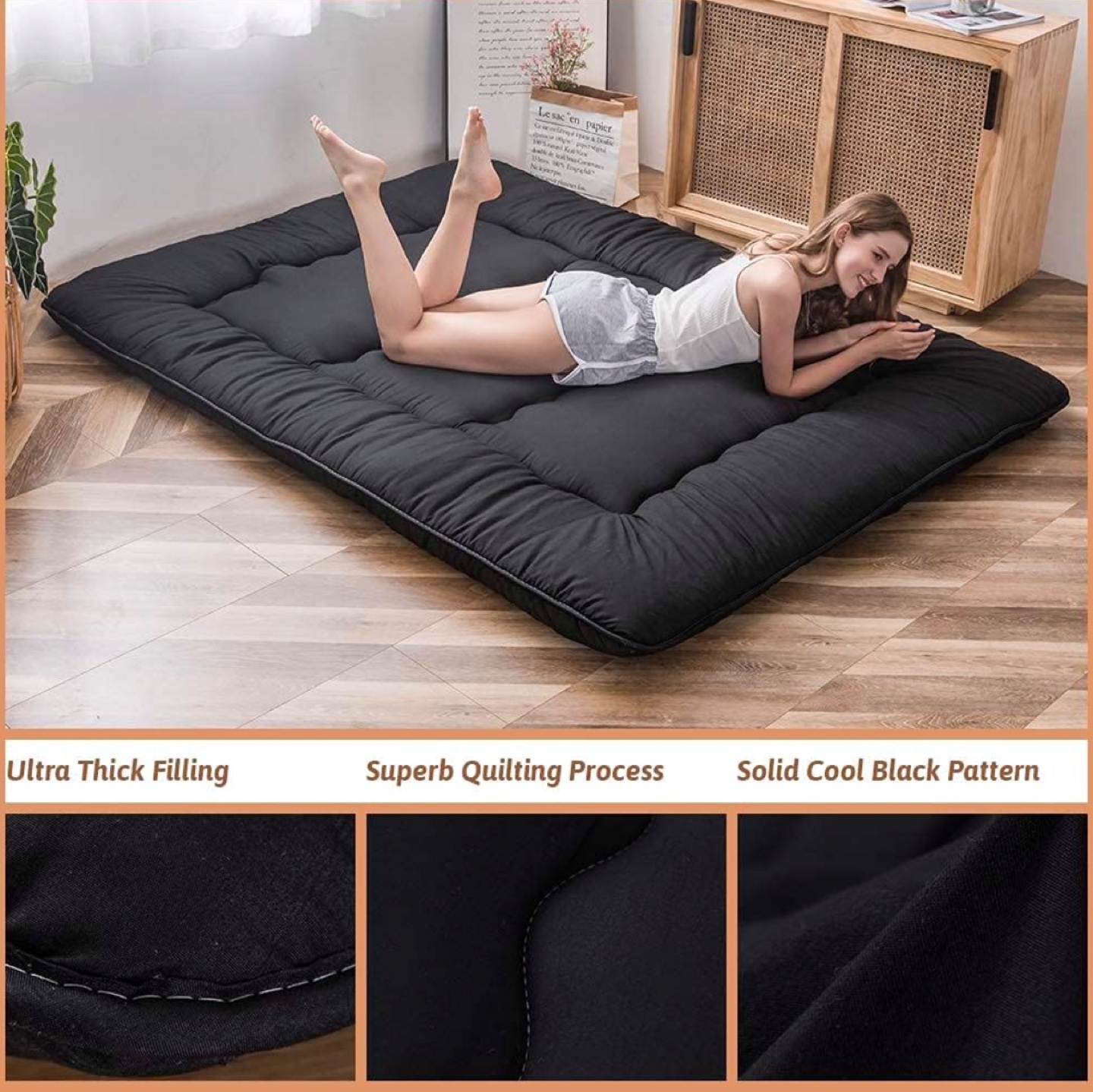 4 inch Queen size  Futon Mattress - Black - photo 4