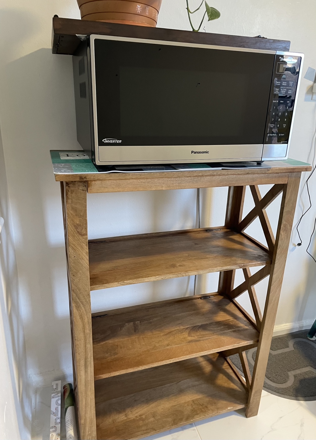 Microwave and 3-Tier Wooden Shelf