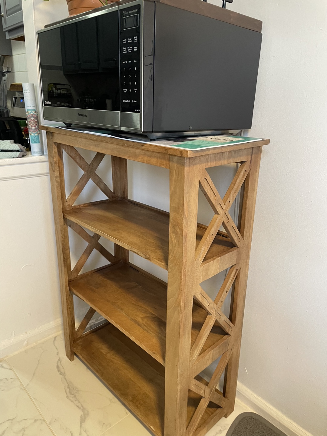 Microwave and 3-Tier Wooden Shelf - photo 2