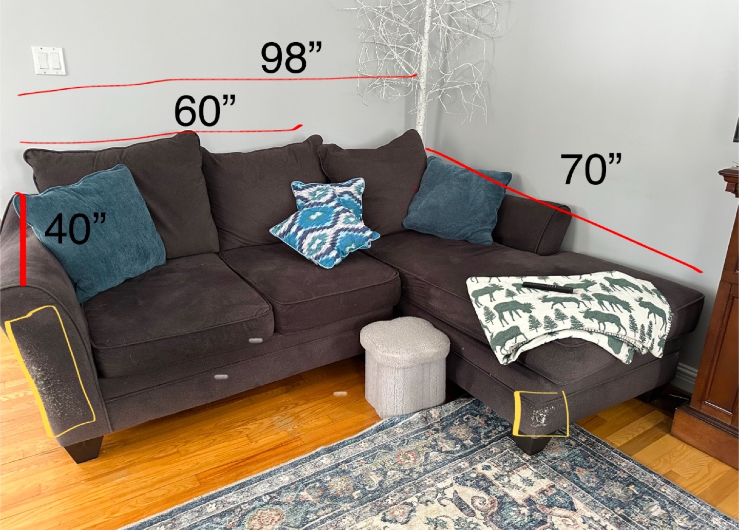 Dark Grey Sectional Sofa with Chaise Lounge - photo 2