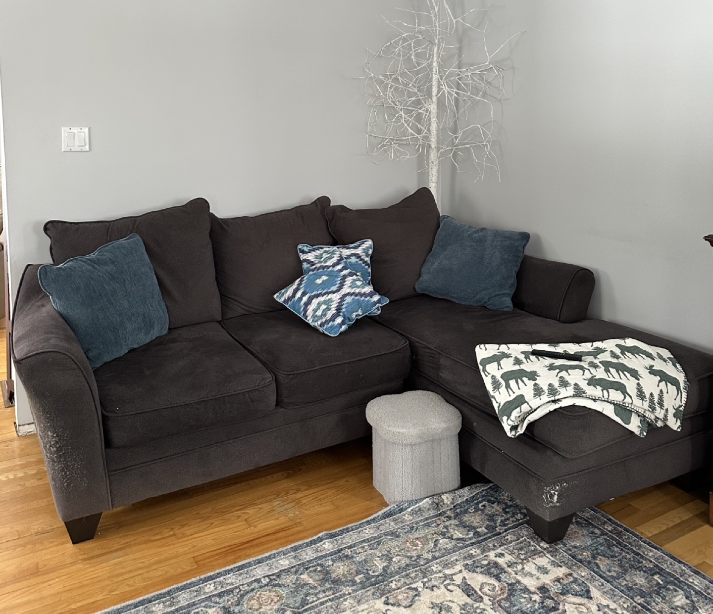 Dark Grey Sectional Sofa with Chaise Lounge