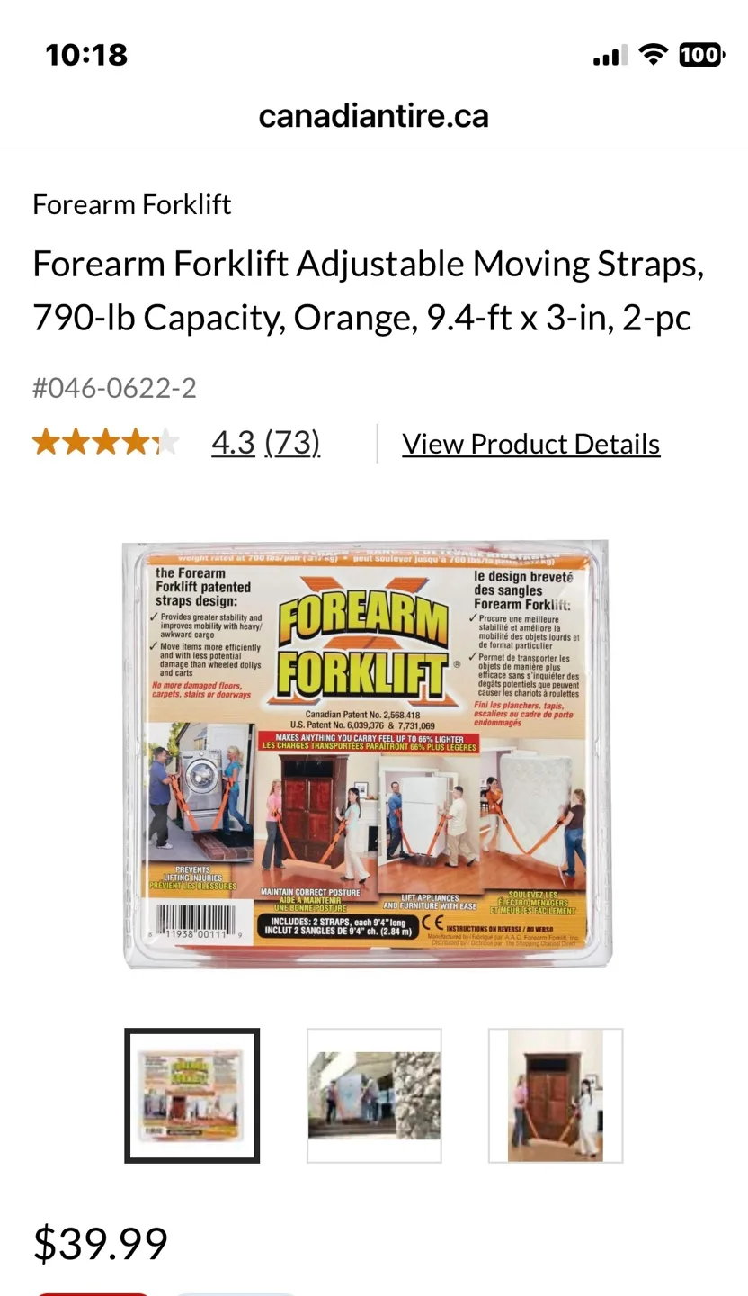 Forearm Forklift® Adjustable Moving Straps, 2-pack image indicator(3)