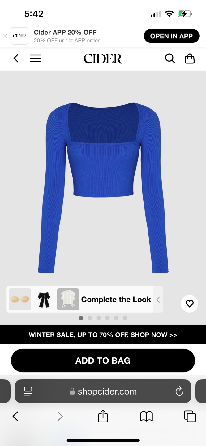 Cider Blue Square Neck Long Sleeve Crop Top