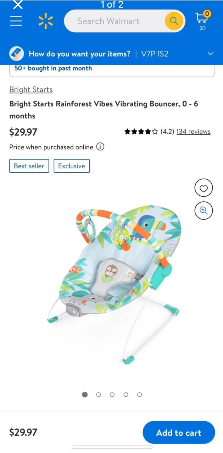 Bright Starts Rainforest Vibes Vibrating Bouncer thumbnail