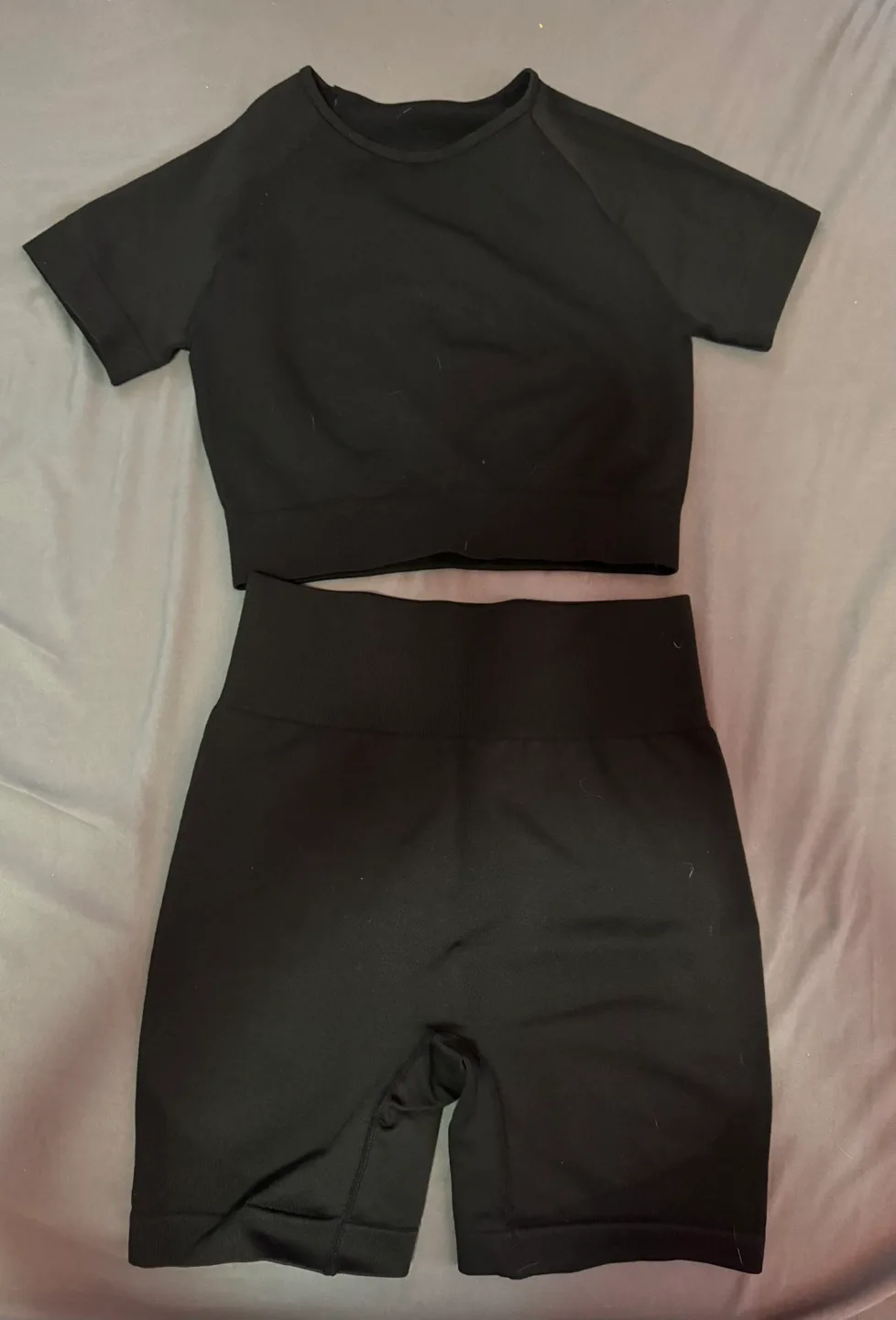 Black Seamless Crop Top and Biker Shorts Set thumbnail