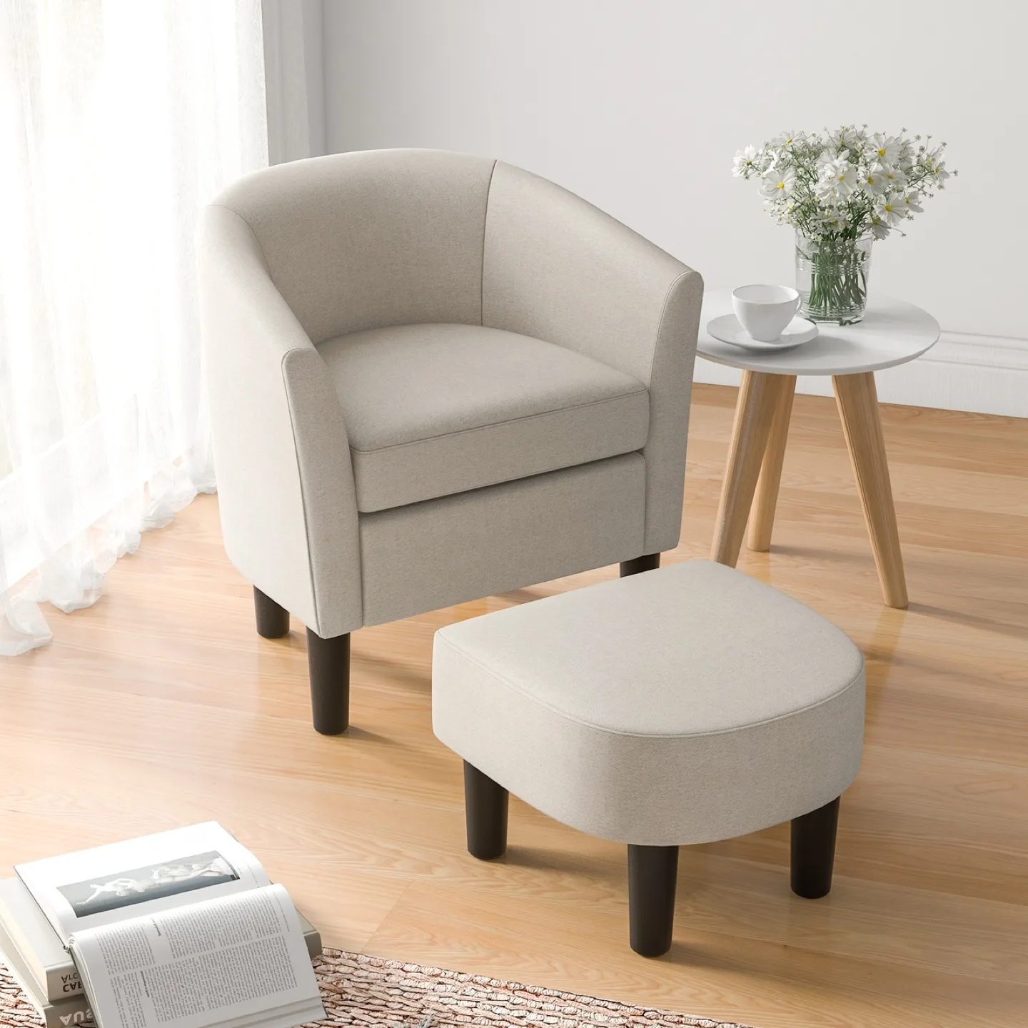 Beige Armchair and Ottoman Set image indicator(3)