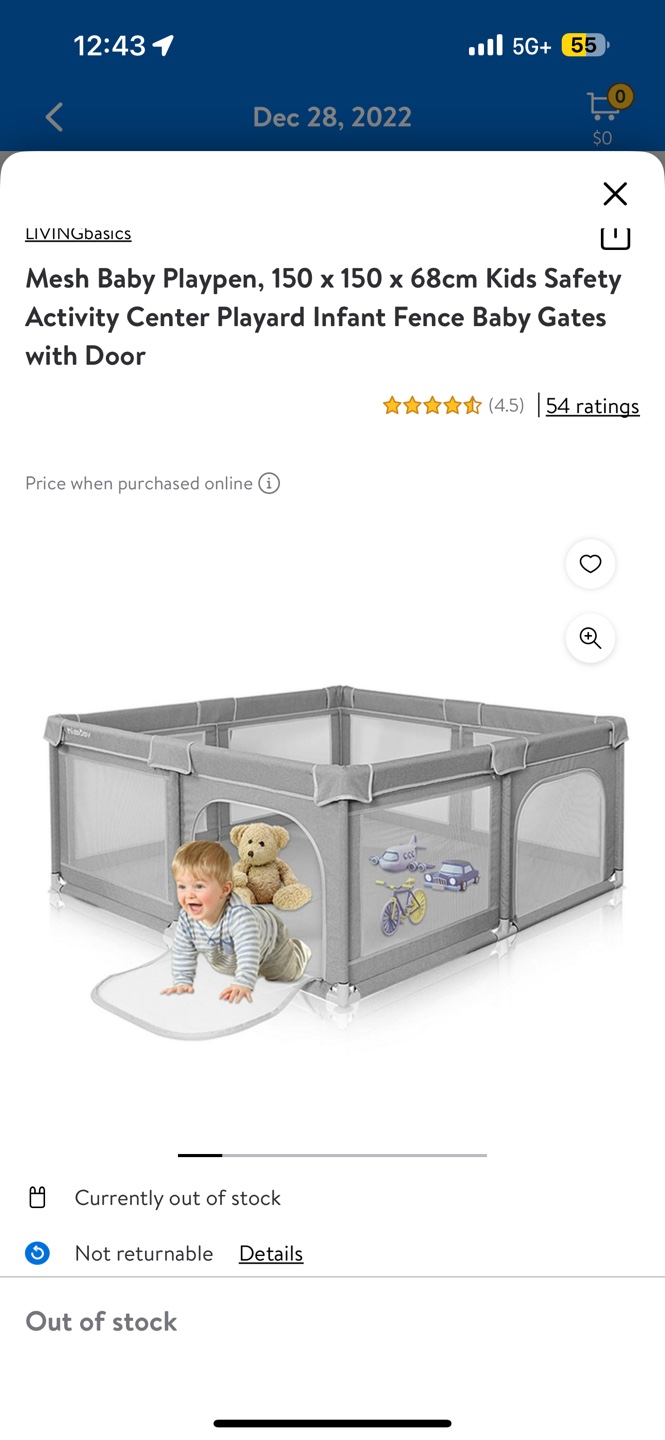 LIVINGbasics Mesh Playpen, 150 x 150 x 68cm