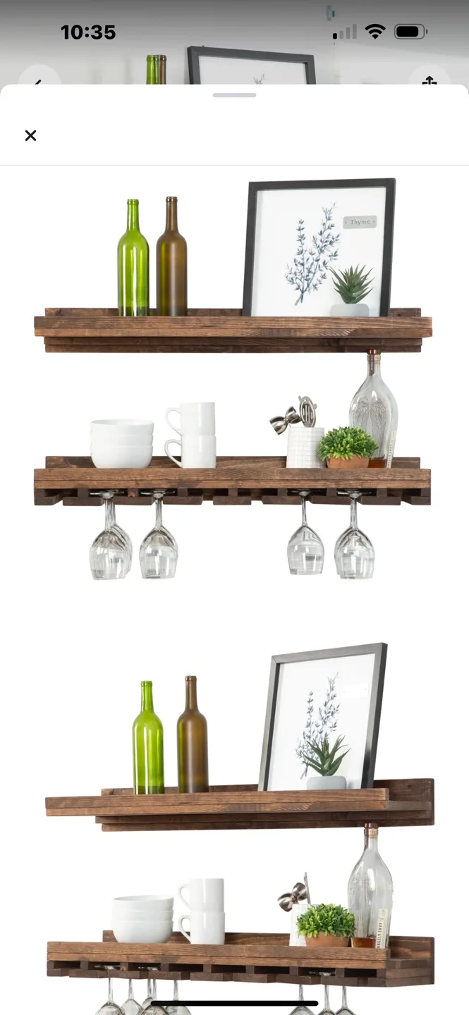 Rustic Farmhouse Wall-Mounted Wine Rack & Shelf Set image indicator(2)